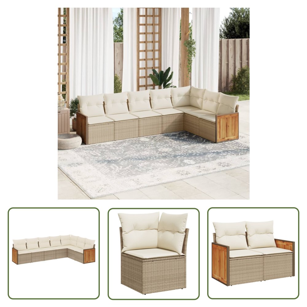 The Living Store 7-cz. zestaw wypoczynkowy do ogrodu - z poduszkami - beżowy - Sofa Ogrodowa