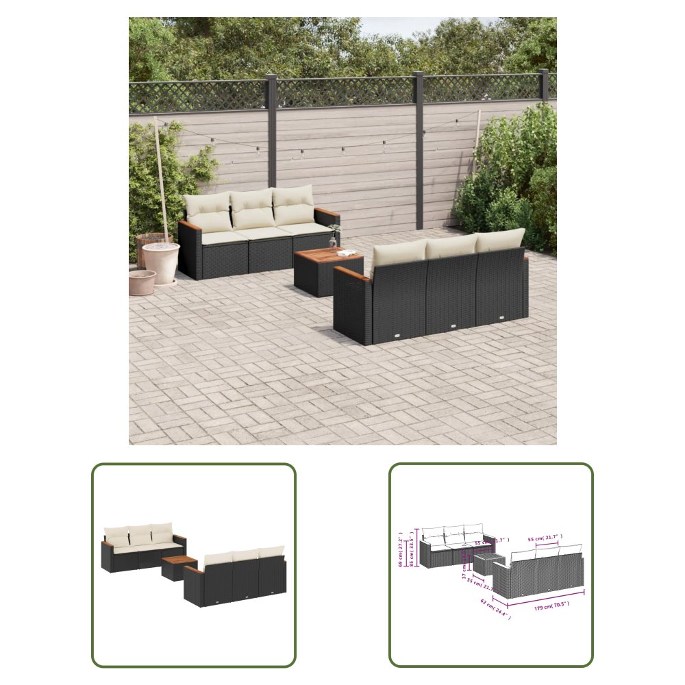 The Living Store 7-cz. zestaw wypoczynkowy do ogrodu - z poduszkami - czarny - Sofa Ogrodowa
