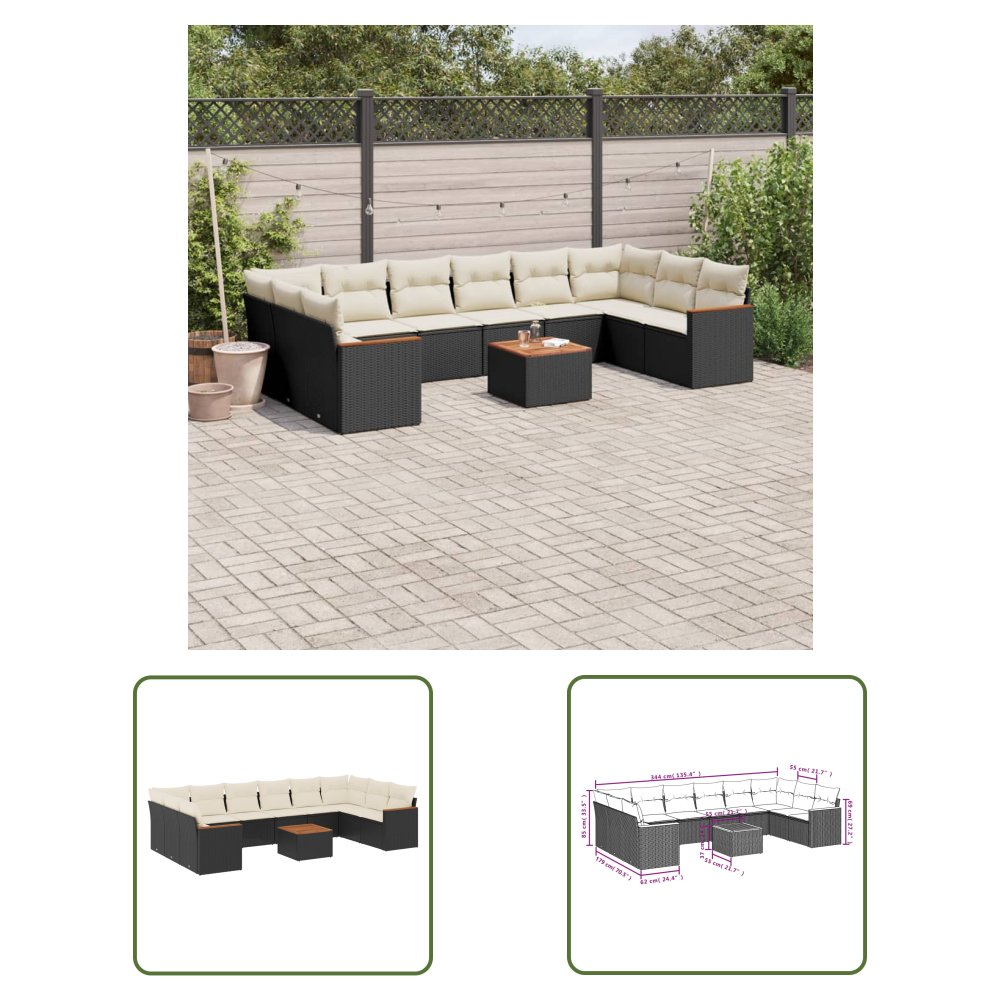 The Living Store 11-cz. zestaw wypoczynkowy do ogrodu - poduszki czarny rattan PE - Sofa Ogrodowa
