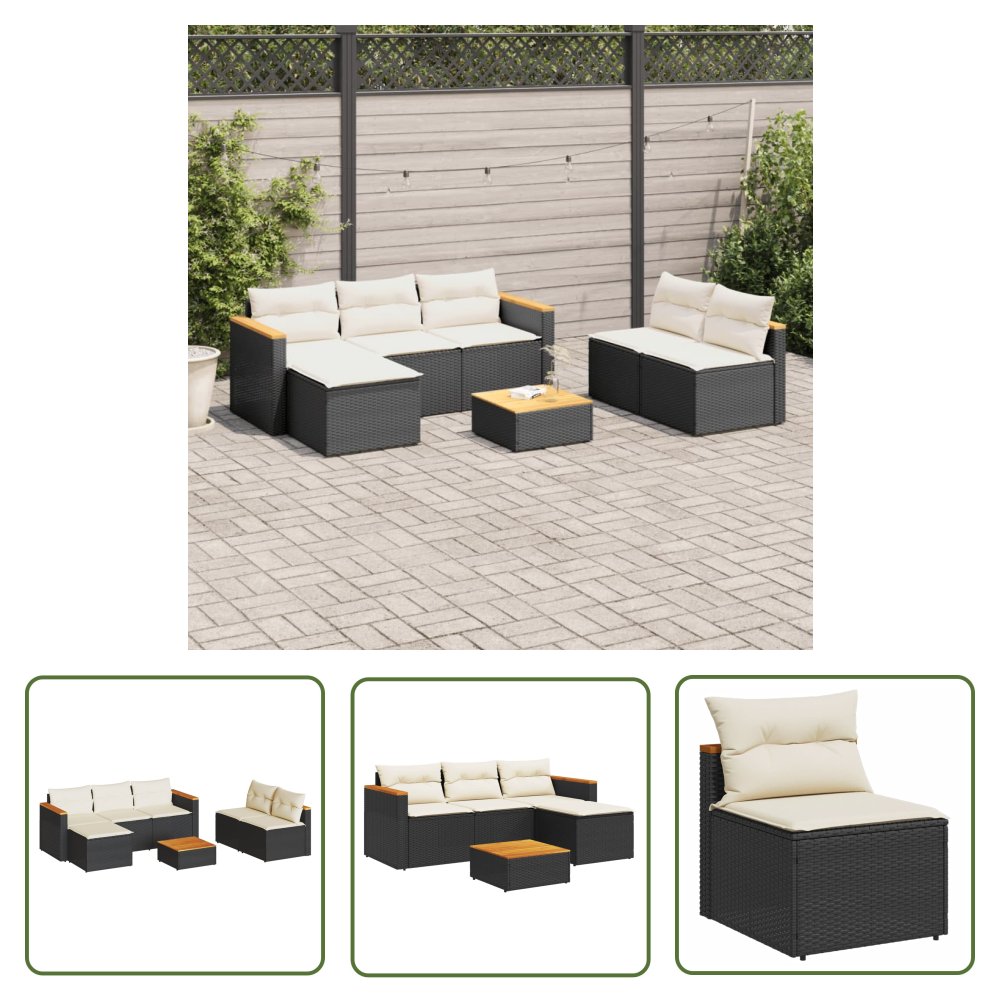 The Living Store 5-cz. zestaw wypoczynkowy do ogrodu - poduszki polirattan akacja - Sofa Ogrodowa
