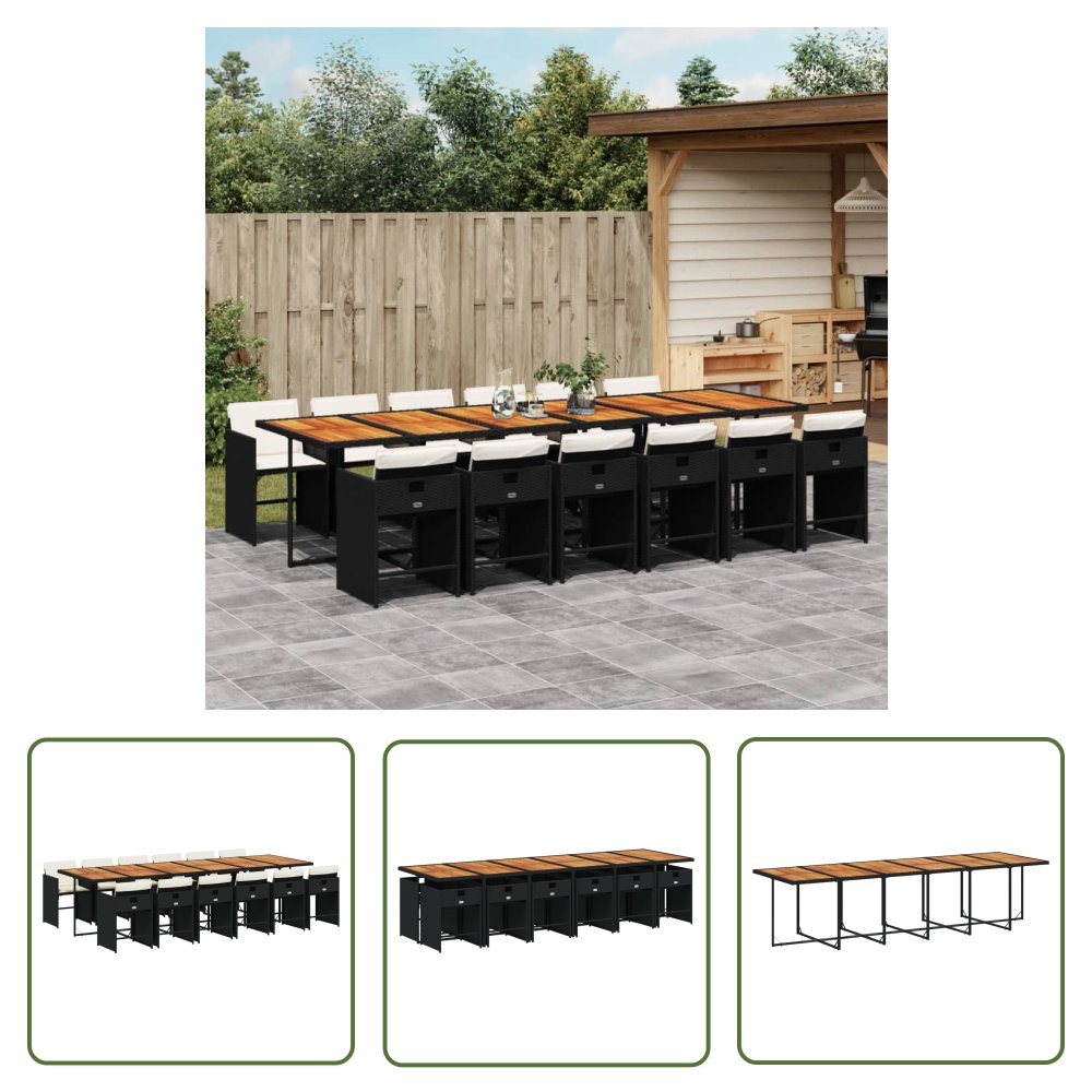 The Living Store 13-cz. zestaw mebli do ogrodu - poduszki - czarny - rattan PE - Meble Ogrodowe