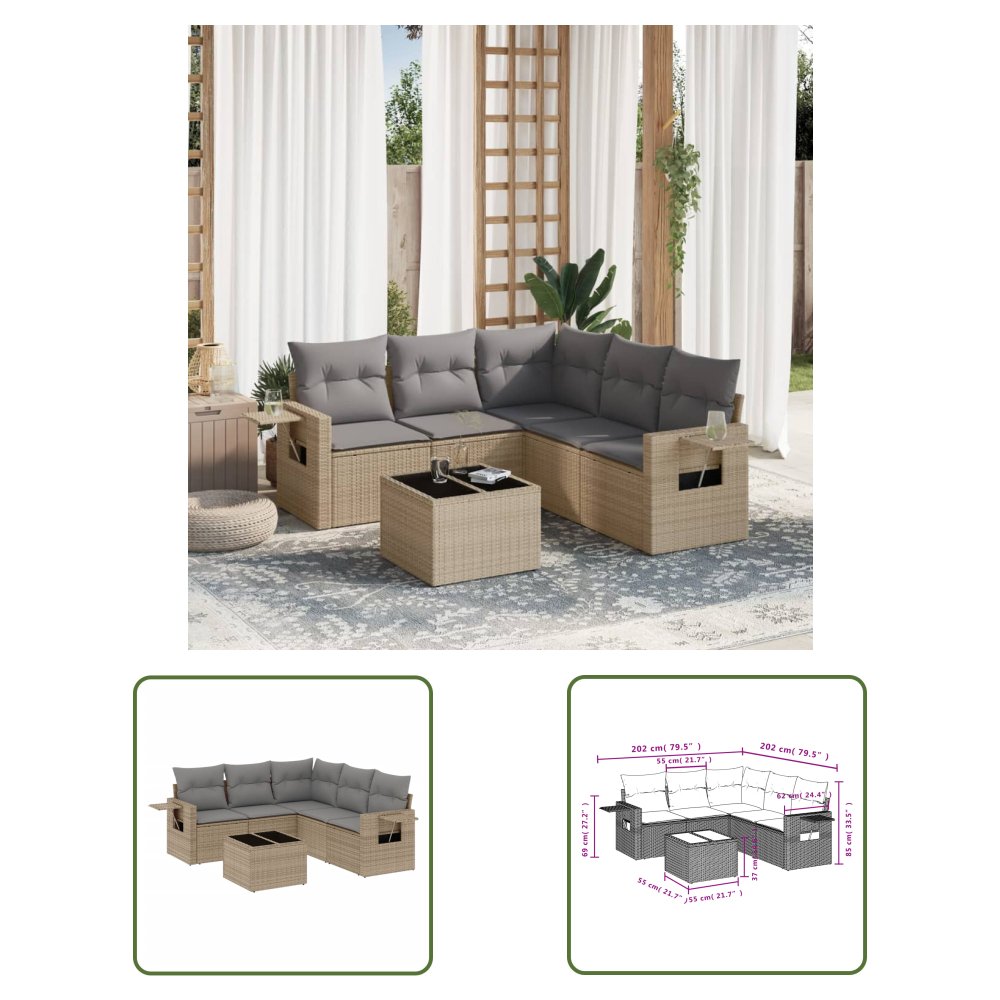 The Living Store 6-cz. zestaw mebli ogrodowych z poduszkami - beżowy - polirattan - Sofa Ogrodowa