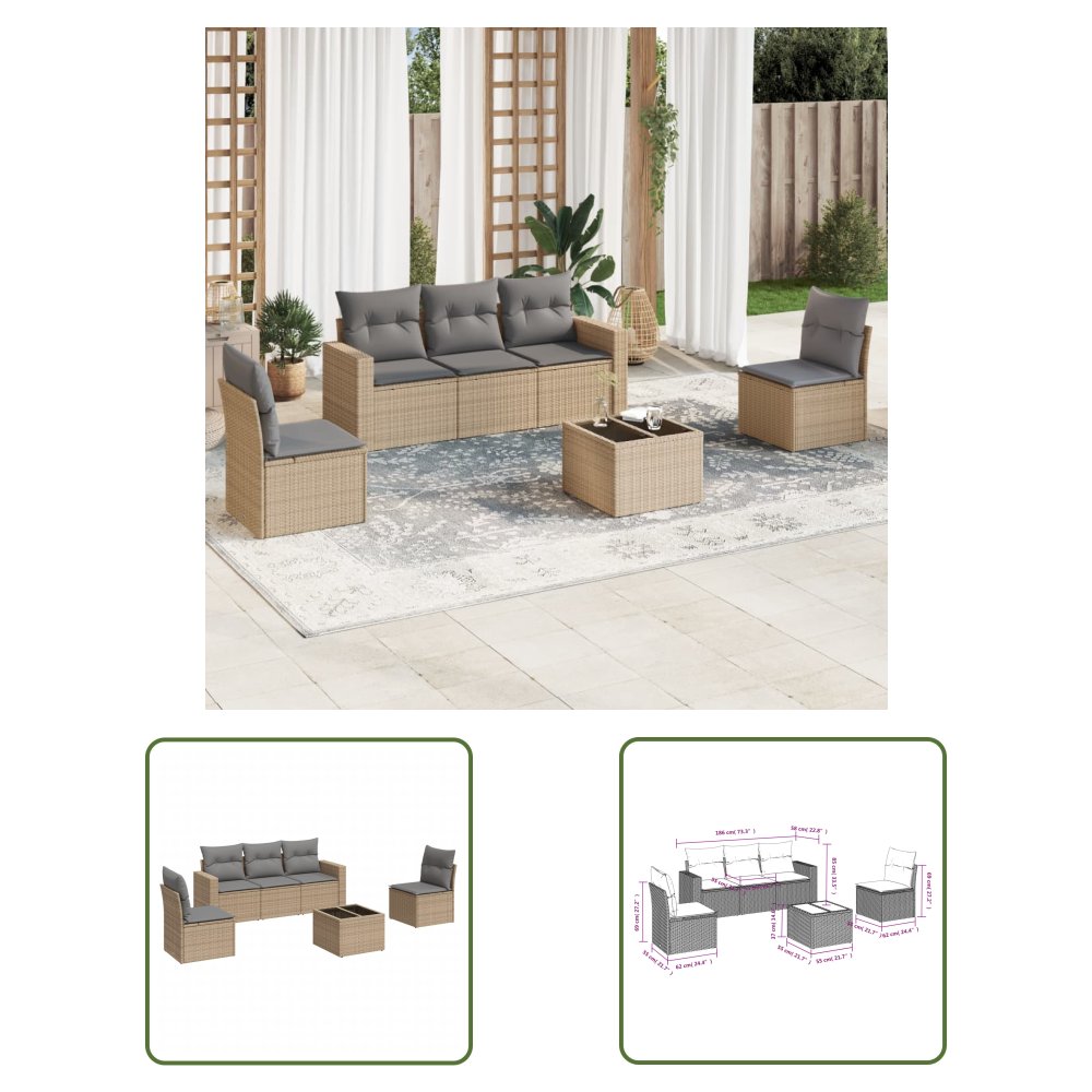 The Living Store 6-cz. zestaw mebli ogrodowych z poduszkami - beżowy - polirattan - Sofa Ogrodowa