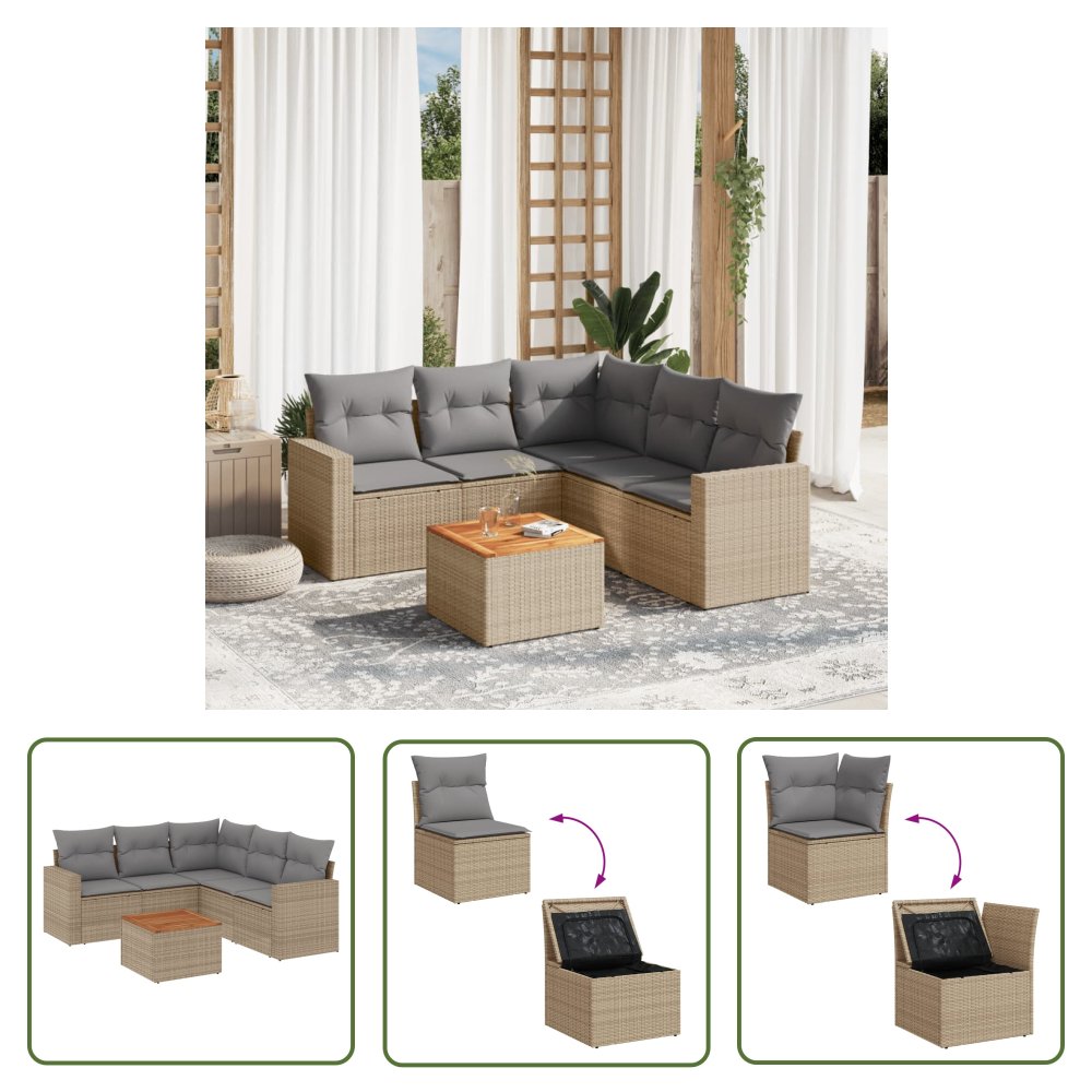 The Living Store 6-cz. zestaw mebli ogrodowych z poduszkami - mieszany beż - Sofa Ogrodowa