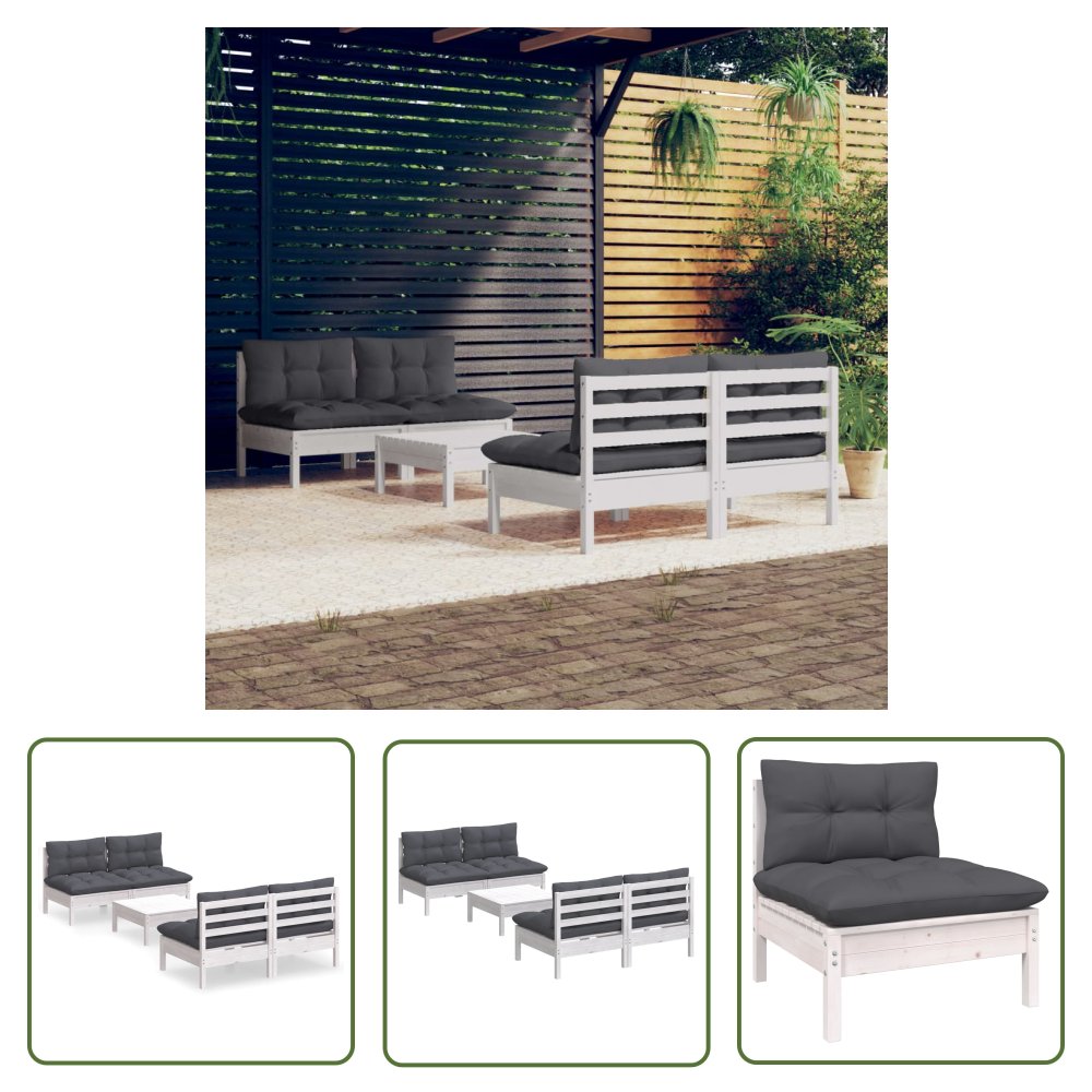 The Living Store 5-cz. zestaw wypoczynkowy do ogrodu - antracytowe poduszki - Zestaw Mebli Ogrodowych