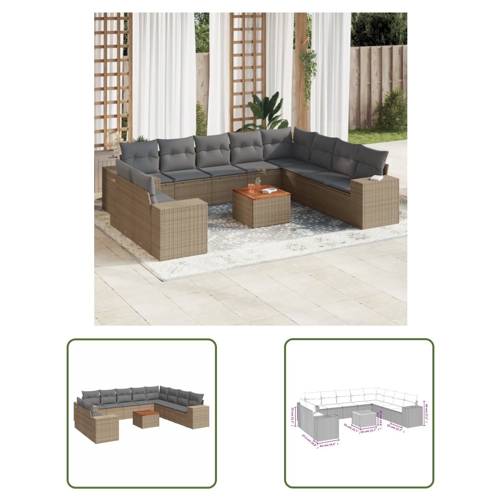 The Living Store 11-cz. zestaw mebli ogrodowych z poduszkami - beżowy - polirattan - Sofa Ogrodowa