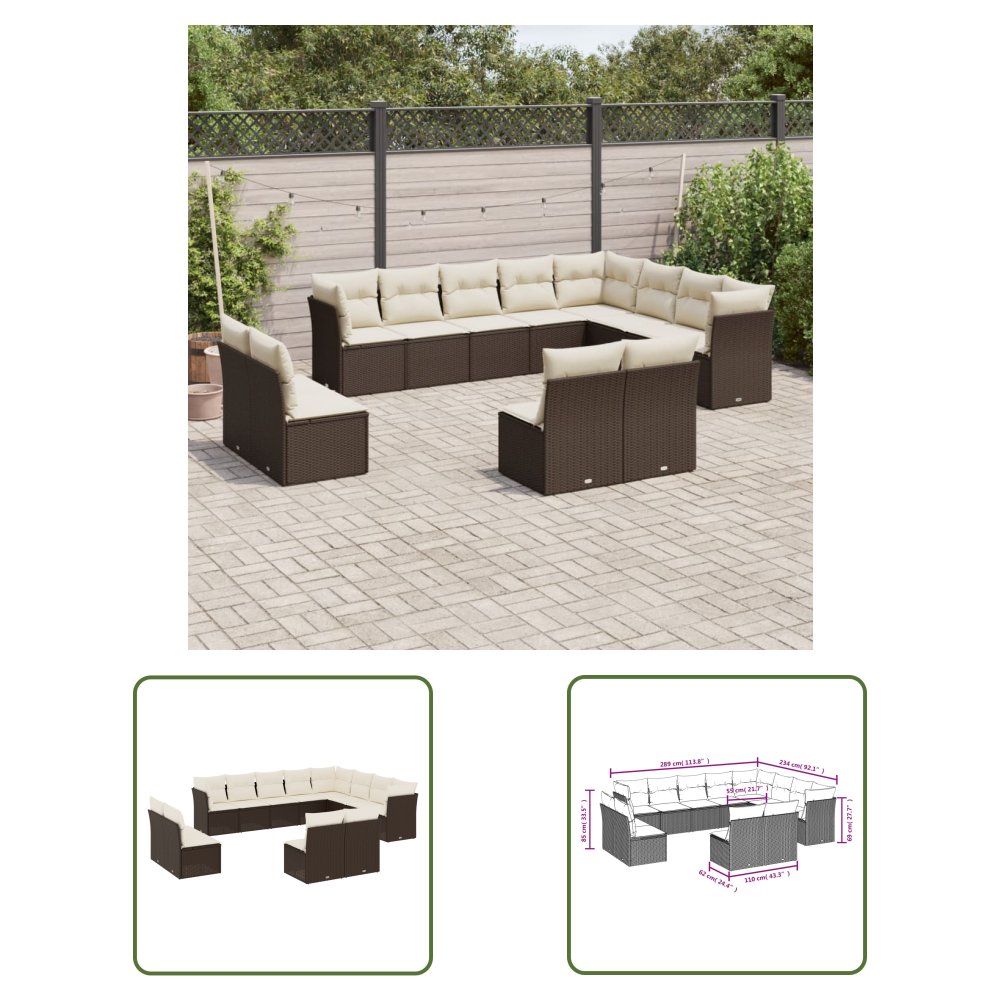 The Living Store 12-cz. zestaw mebli do ogrodu - z poduszkami brązowe polirattan - Sofa Ogrodowa