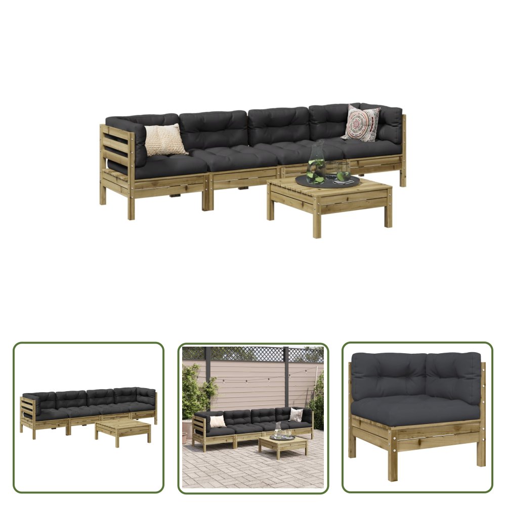 The Living Store 5-cz. zestaw mebli do ogrodu - z poduszkami - impregnowana sosna - Zestaw Wypoczynkowy Do Ogrodu