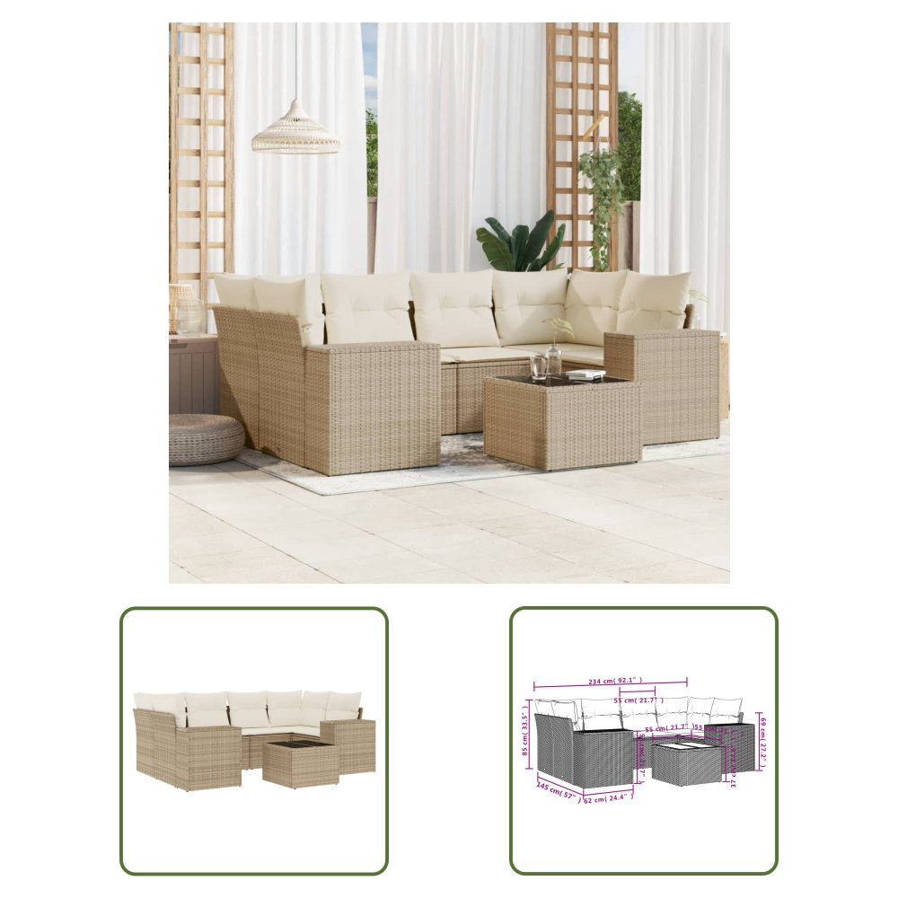 The Living Store 7-cz. zestaw wypoczynkowy do ogrodu - z poduszkami - beżowy - Sofa Ogrodowa