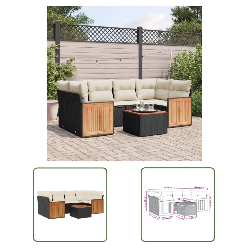 The Living Store 7-cz. zestaw wypoczynkowy do ogrodu - z poduszkami - czarny - Sofa Ogrodowa