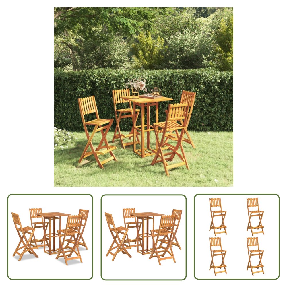 The Living Store 5-cz. zestaw mebli barowych do ogrodu - lite drewno akacjowe - Mebel