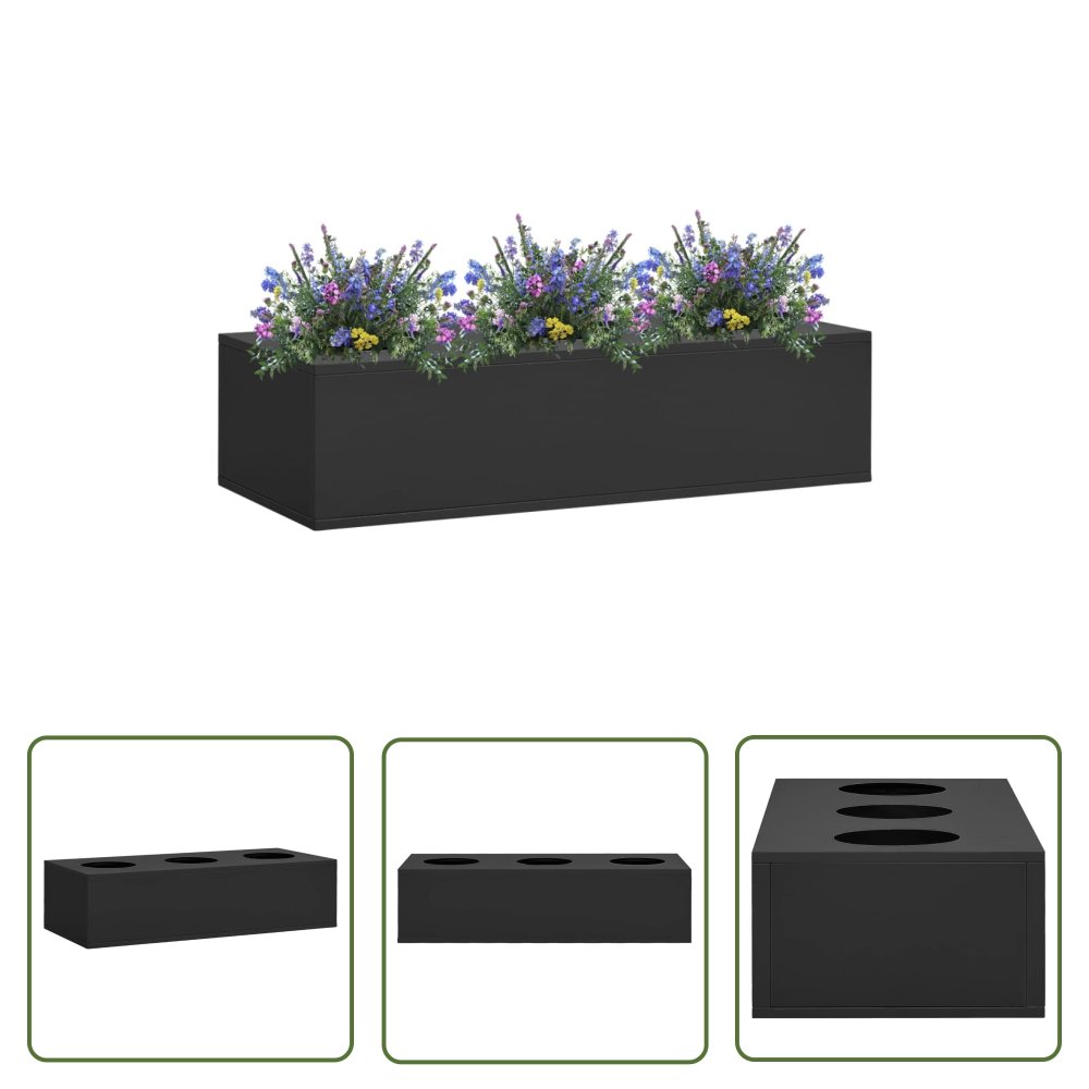 The Living Store Doniczka do biura - antracytowa - 90x40x23 cm - stalowa - Skrzynka Na Rośliny