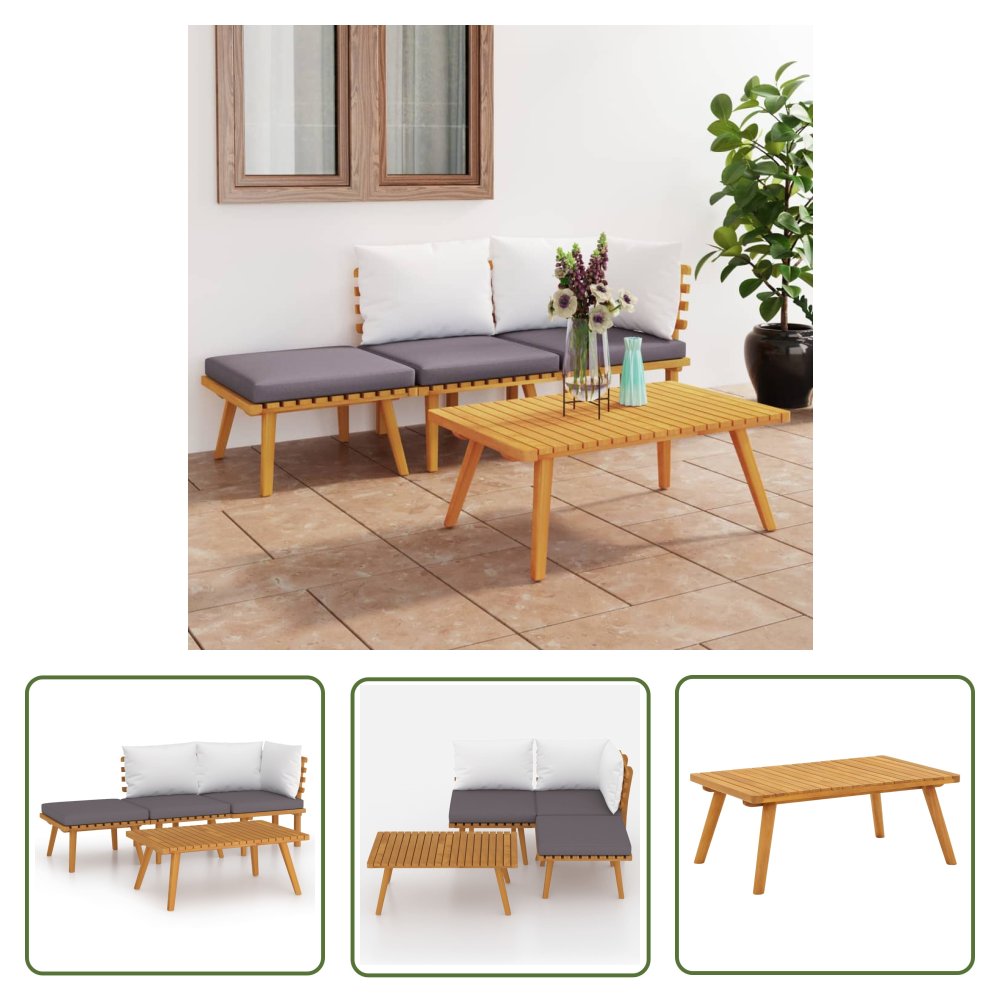 The Living Store 4-cz. zestaw wypoczynkowy do ogrodu - poduszki - drewno akacjowe - Zestaw Wypoczynkowy Do Ogrodu