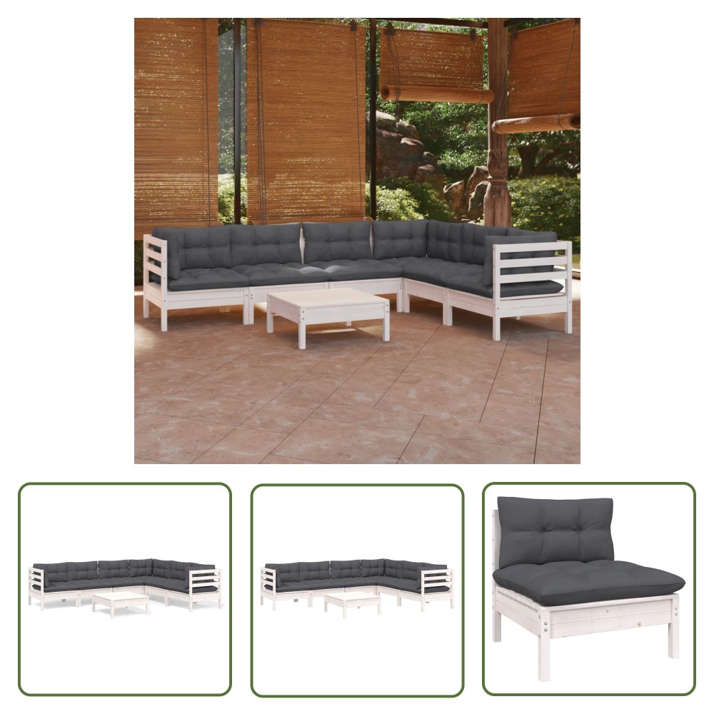 The Living Store 7-cz. zestaw wypoczynkowy do ogrodu - z poduszkami - biały - sosna - Zestaw Wypoczynkowy Do Ogrodu