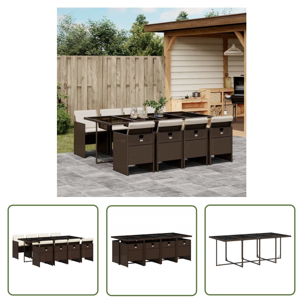 The Living Store 9-cz. zestaw mebli ogrodowych z poduszkami - brązowy - rattan PE - Meble Ogrodowe