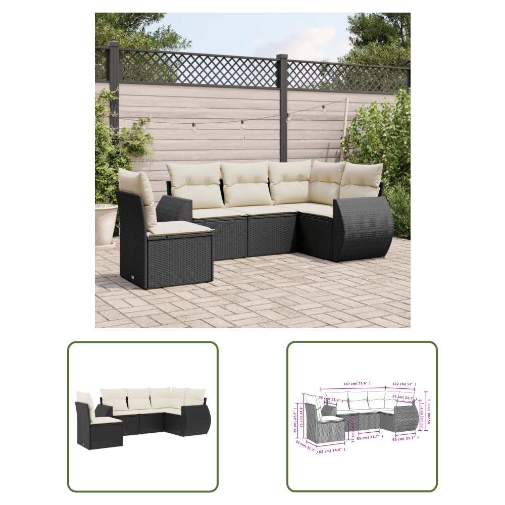 The Living Store 5-cz. zestaw wypoczynkowy do ogrodu - poduszki - czarny rattan PE - Sofa Ogrodowa