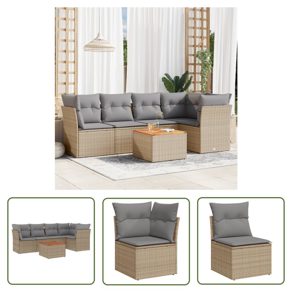The Living Store 6-cz. zestaw mebli ogrodowych z poduszkami - mieszany beż - Sofa Ogrodowa