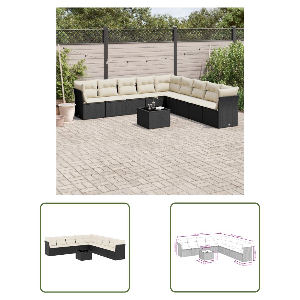 The Living Store 10-cz. zestaw wypoczynkowy do ogrodu - poduszki czarny rattan PE - Sofa Ogrodowa