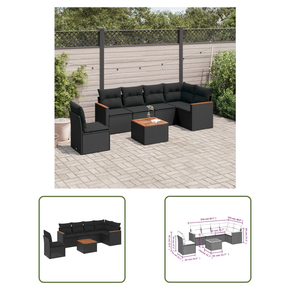 The Living Store 7-cz. zestaw wypoczynkowy do ogrodu - z poduszkami - czarny - Sofa Ogrodowa