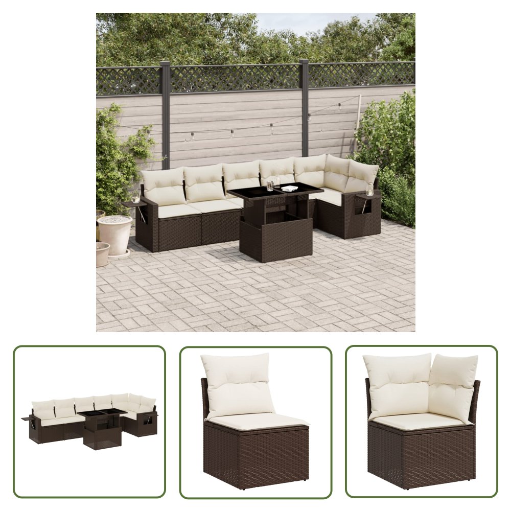 The Living Store 7-cz. zestaw wypoczynkowy do ogrodu - z poduszkami - brązowy - Sofa Ogrodowa