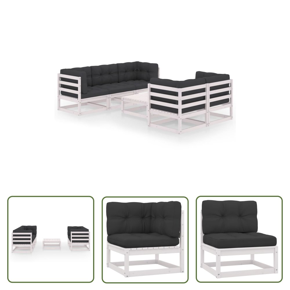 The Living Store 6-cz. zestaw wypoczynkowy do ogrodu - z poduszkami - lita sosna - Zestaw Wypoczynkowy Do Ogrodu