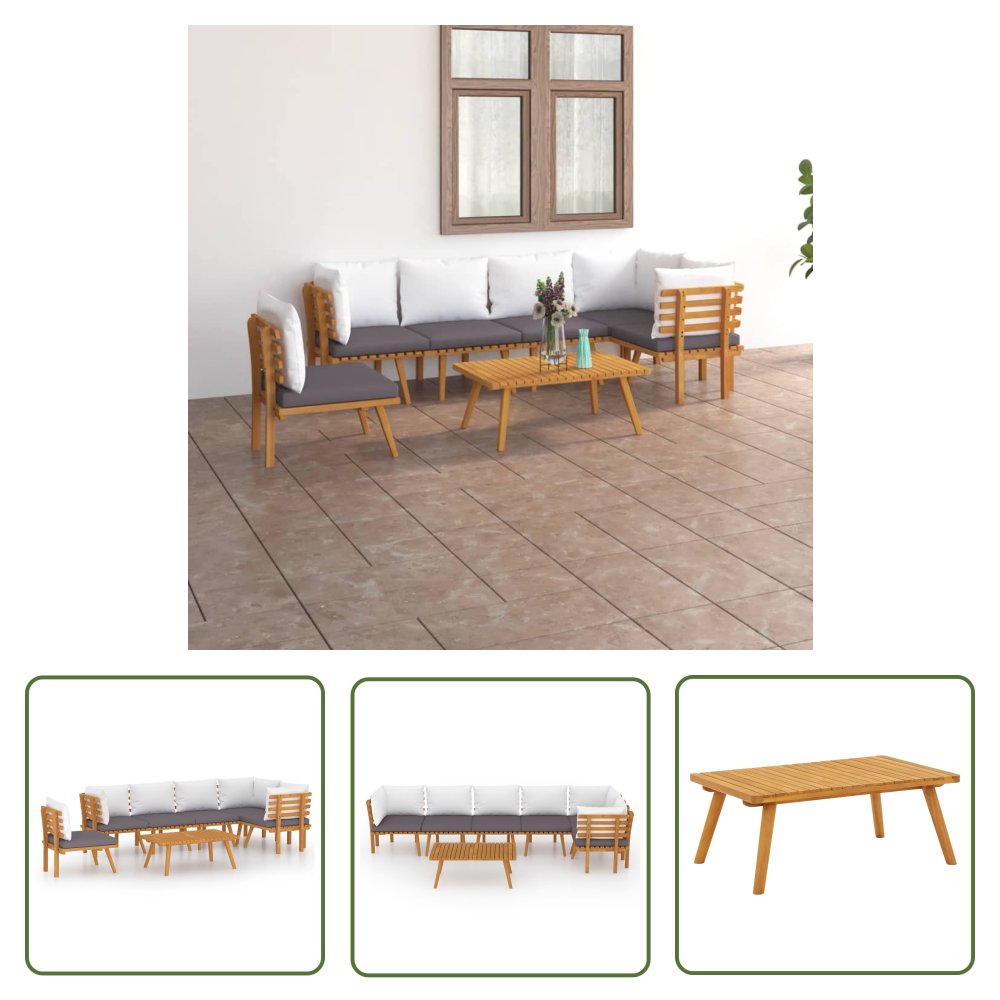 The Living Store 7-cz. zestaw wypoczynkowy do ogrodu - z poduszkami - akacjowy - Zestaw Wypoczynkowy Do Ogrodu