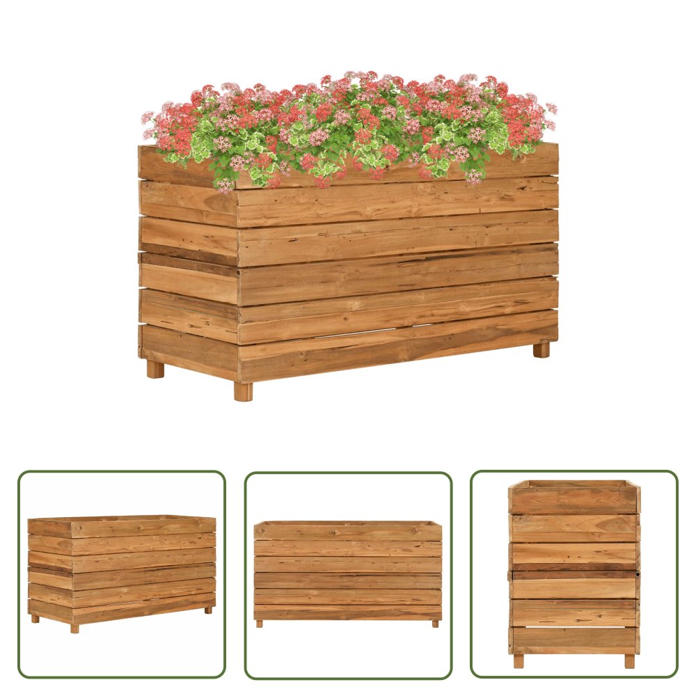The Living Store Podwyższona donica 100x40x55 cm drewno tekowe z recyklingu/stal - Podwyższona Donica