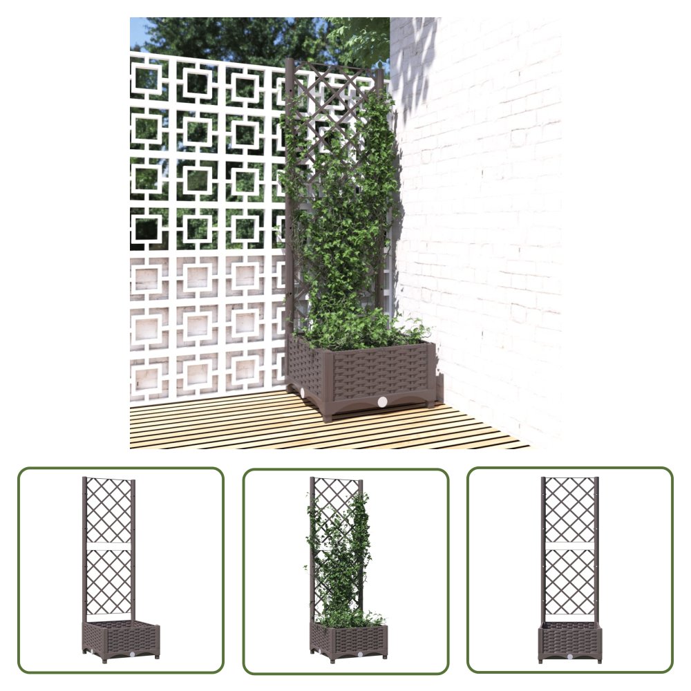 The Living Store Donica ogrodowa z kratką - brązowa - 40x40x121 -5 cm - PP - Donica Ogrodowa