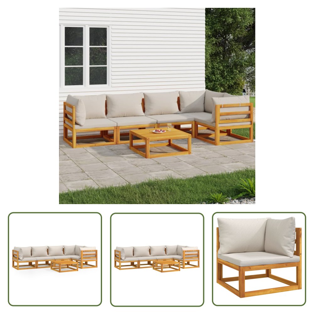 The Living Store 6-cz. ogrodowy zestaw wypoczynkowy - jasnoszare poduszki - drewno - Zestaw Wypoczynkowy Do Ogrodu