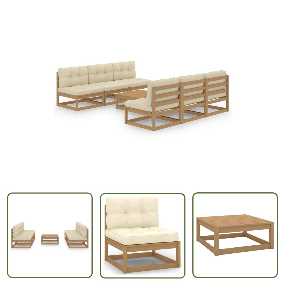 The Living Store 7-cz. zestaw wypoczynkowy do ogrodu - z poduszkami - lita sosna - Zestaw Wypoczynkowy Do Ogrodu