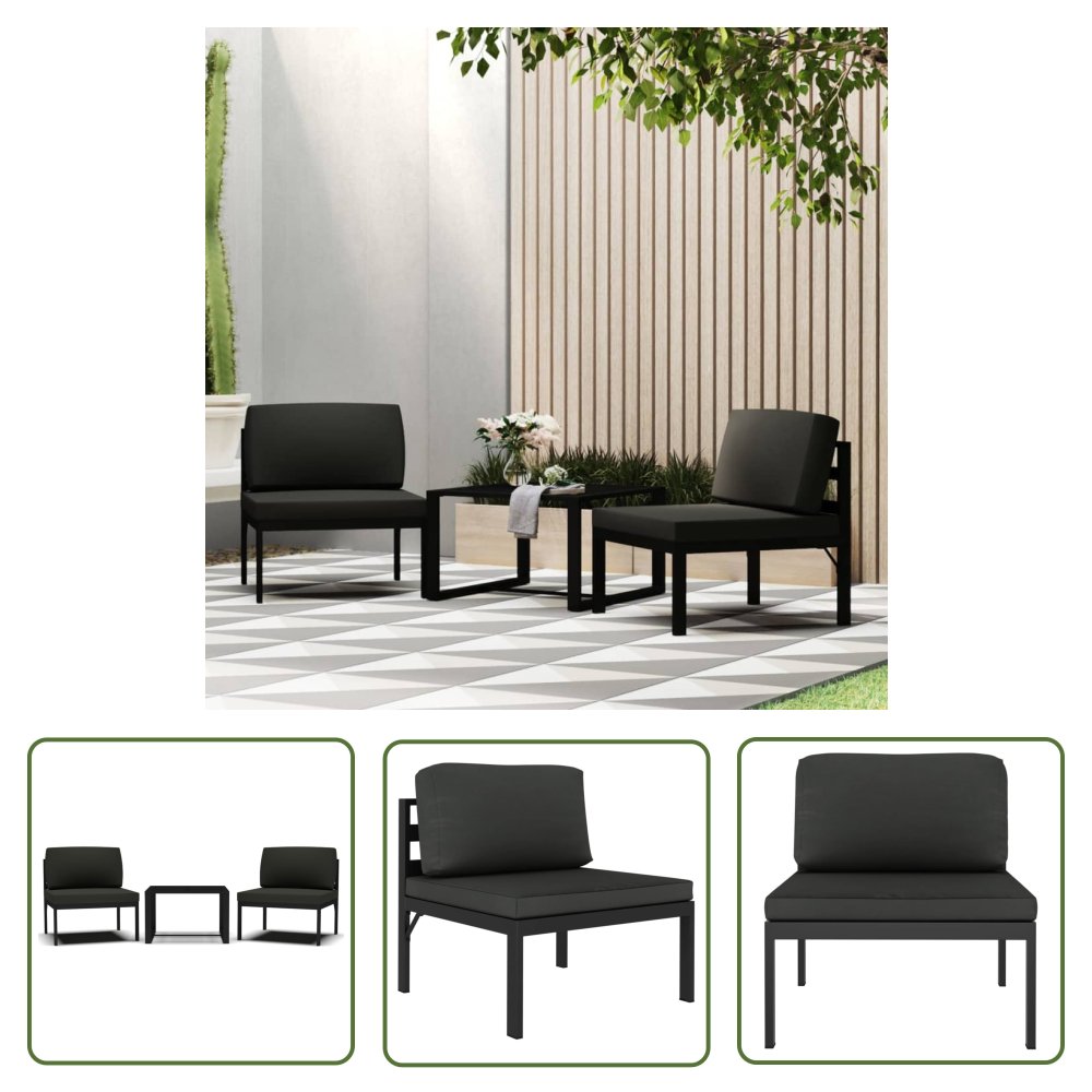 The Living Store 3-cz. zestaw wypoczynkowy z poduszkami - aluminium - antracytowy - Zestaw Sof Ogrodowych