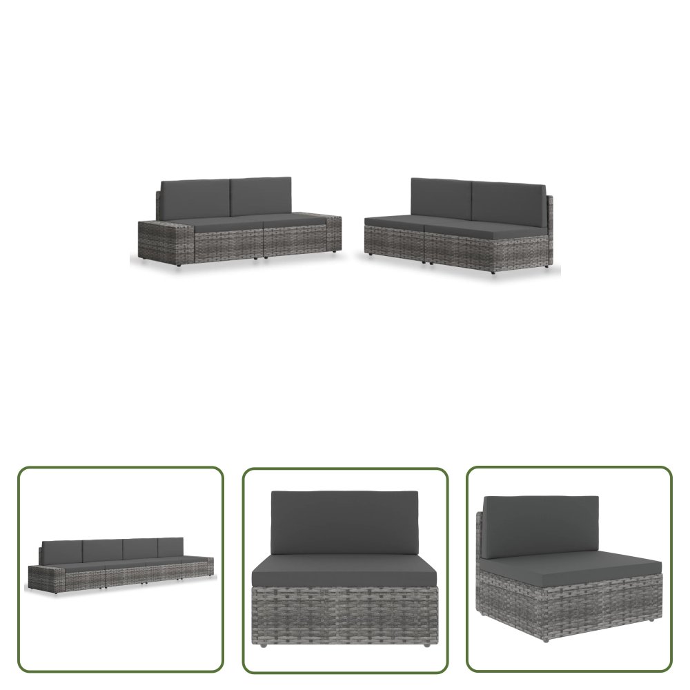 The Living Store 4-cz. zestaw wypoczynkowy do ogrodu - rattan PE - szary - Sofa Ogrodowa