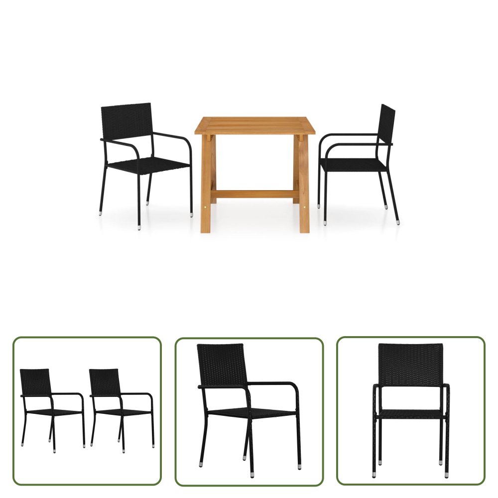 The Living Store 3-częściowy zestaw mebli ogrodowych - czarny - Ogrodowy Zestaw Jadalniany