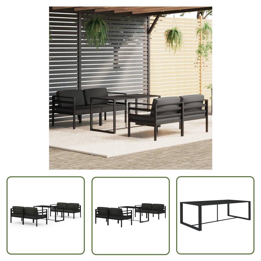 The Living Store 5-cz. zestaw mebli ogrodowych - poduszki - aluminium - antracyt - Zestaw Mebli Ogrodowych