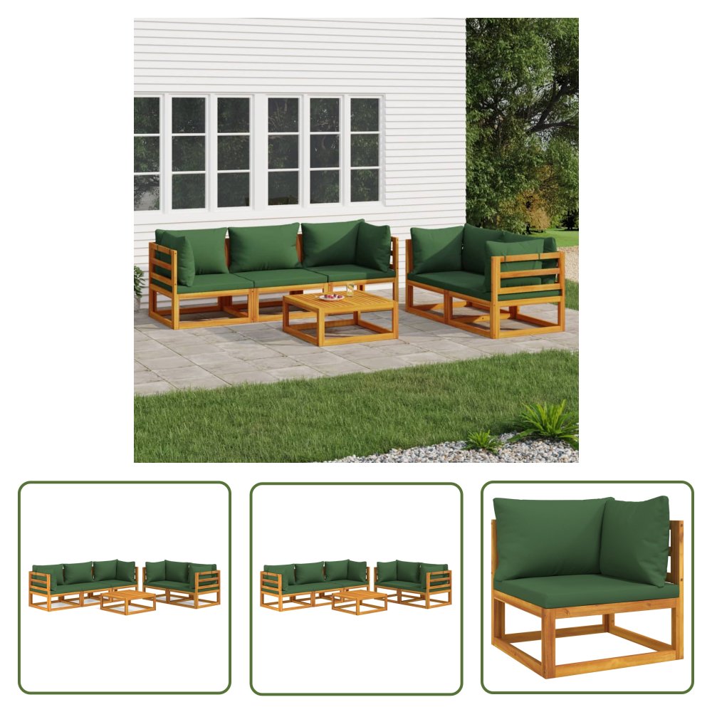 The Living Store 6-cz. ogrodowy zestaw wypoczynkowy - zielone poduszki - drewno - Zestaw Wypoczynkowy Do Ogrodu