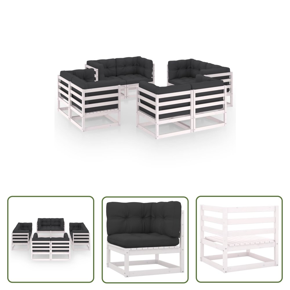 The Living Store 8-cz. zestaw wypoczynkowy do ogrodu - z poduszkami - lita sosna - Zestaw Wypoczynkowy Do Ogrodu