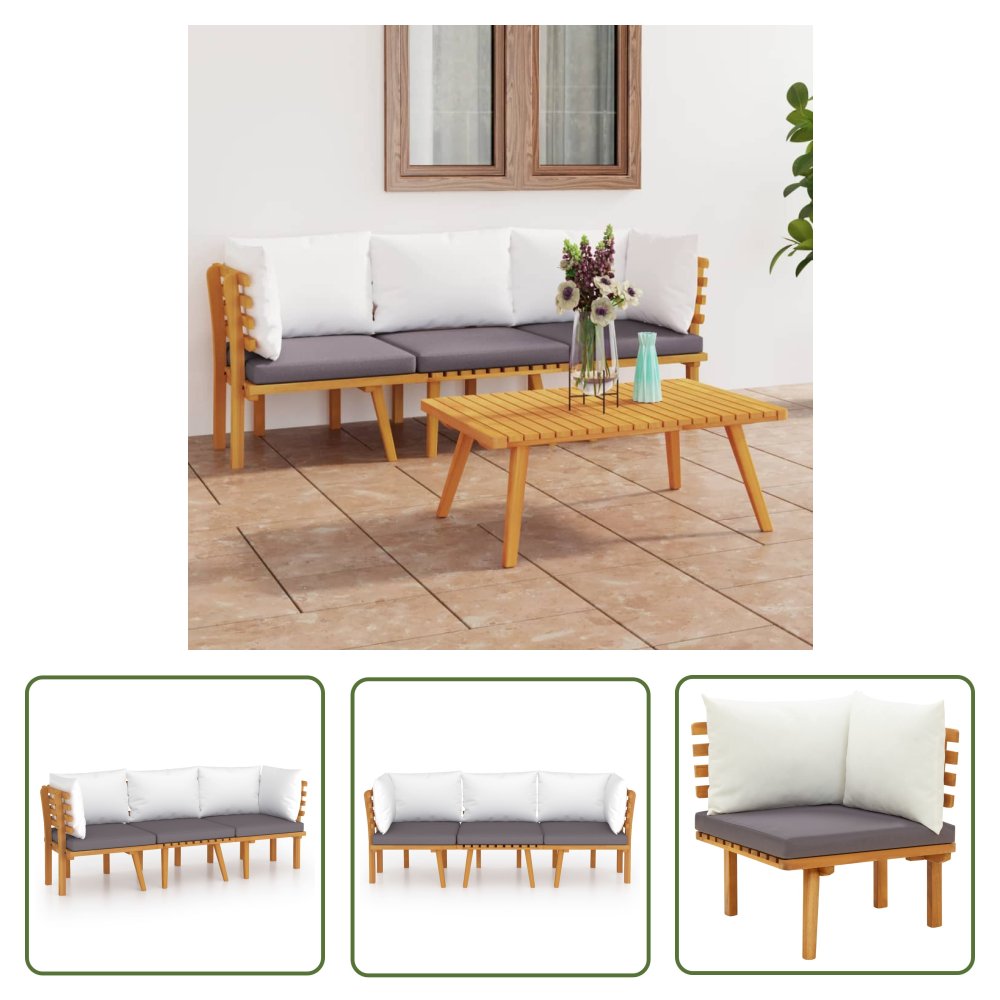 The Living Store 3-cz. zestaw wypoczynkowy do ogrodu - z poduszkami - akacjowy - Meble