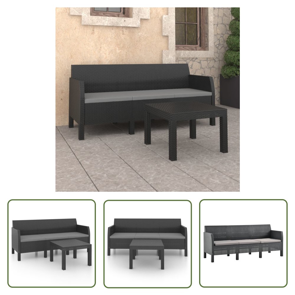 The Living Store 2-cz. zestaw wypoczynkowy - poduszki - rattan PP - antracyt - Komplet Mebli Ogrodowych