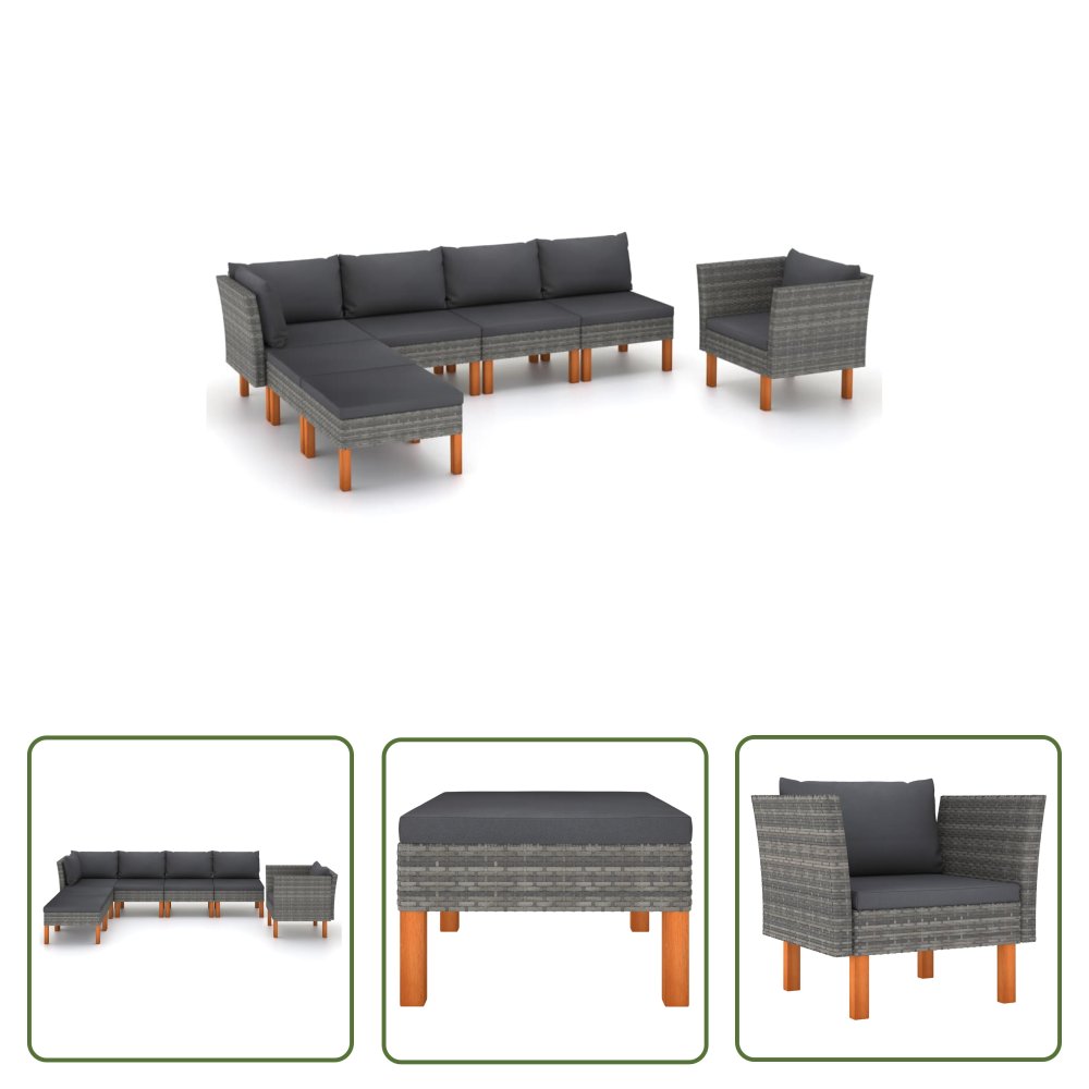 The Living Store 7-cz. zestaw wypoczynkowy do ogrodu - rattan PE i eukaliptus - Ogrodowy Zestaw Wypoczynkowy