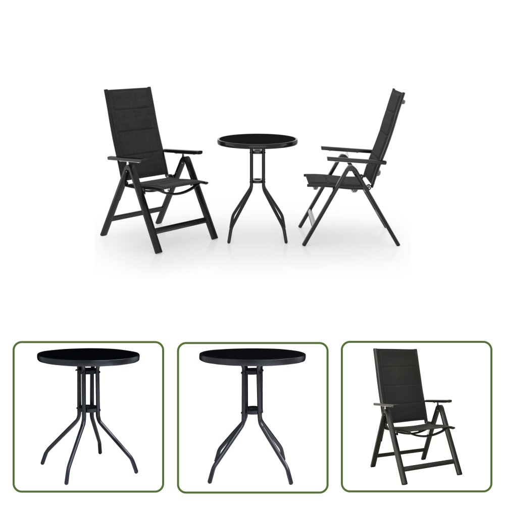 The Living Store 3-cz. zestaw mebli bistro - czarny i antracytowy - Zestaw Bistro