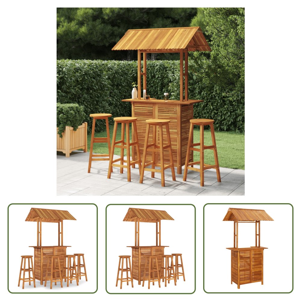 The Living Store 5-cz. zestaw ogrodowych mebli barowych - lite drewno akacjowe - Zestaw Barowy Do Ogrodu