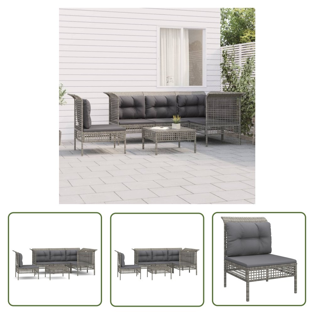 The Living Store 6-cz. zestaw wypoczynkowy do ogrodu - poduszki - szary - rattan PE - Zestaw Wypoczynkowy Do Ogrodu