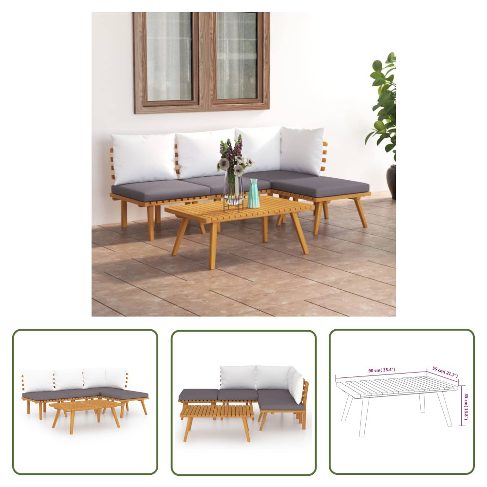 The Living Store 5-cz. zestaw wypoczynkowy do ogrodu - z poduszkami - lita akacja - Zestaw Wypoczynkowy Do Ogrodu