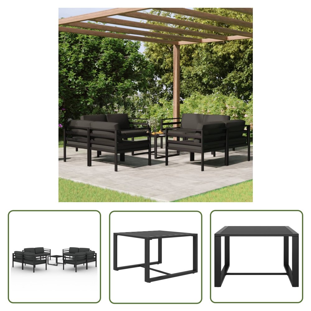 The Living Store 9-cz. zestaw mebli ogrodowych - poduszki - aluminium - antracyt - Zestaw Wypoczynkowy Do Ogrodu
