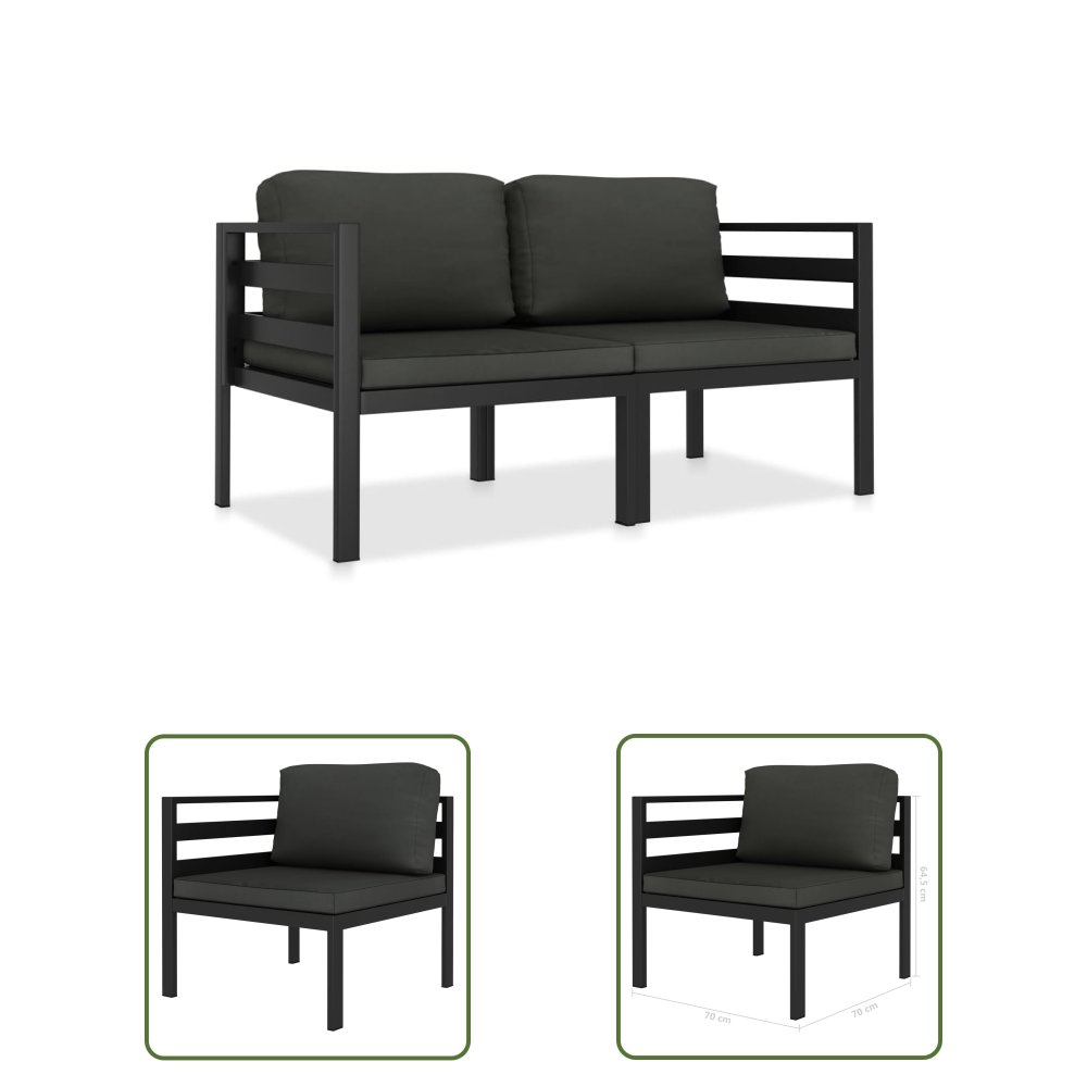The Living Store 2-częściowa sofa z poduszkami - aluminium - antracytowa - Sofa Ogrodowa