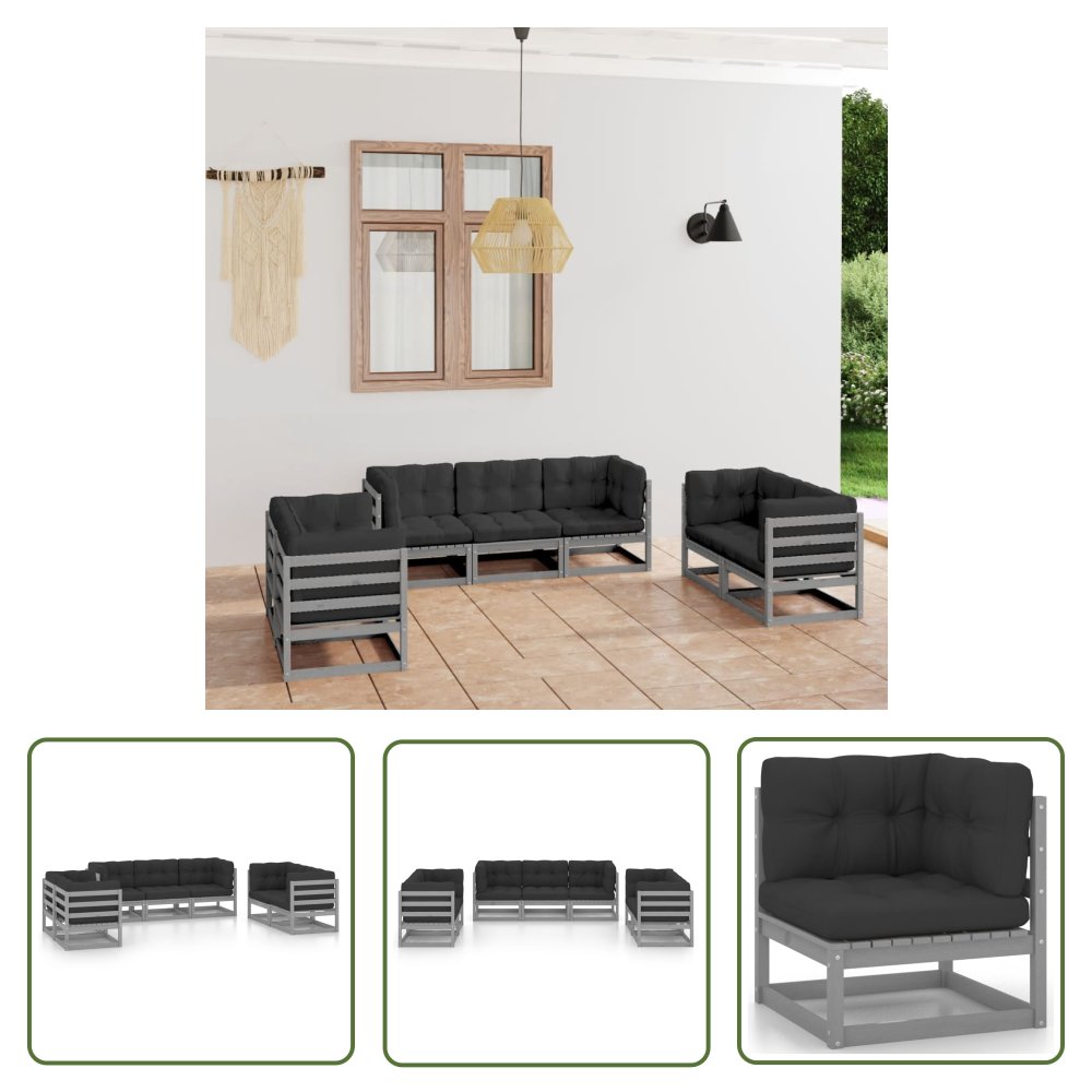 The Living Store 7-cz. zestaw wypoczynkowy do ogrodu - z poduszkami - lita sosna - Zestaw Wypoczynkowy Do Ogrodu