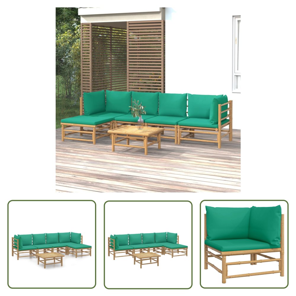 The Living Store 6-cz. zestaw mebli do ogrodu - zielone poduszki - bambusowy - Zestaw Wypoczynkowy Do Ogrodu