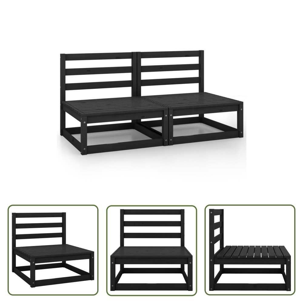 The Living Store Ogrodowe siedziska środkowe - 2 szt. - czarne - drewno sosnowe - Siedzisko Środkowe