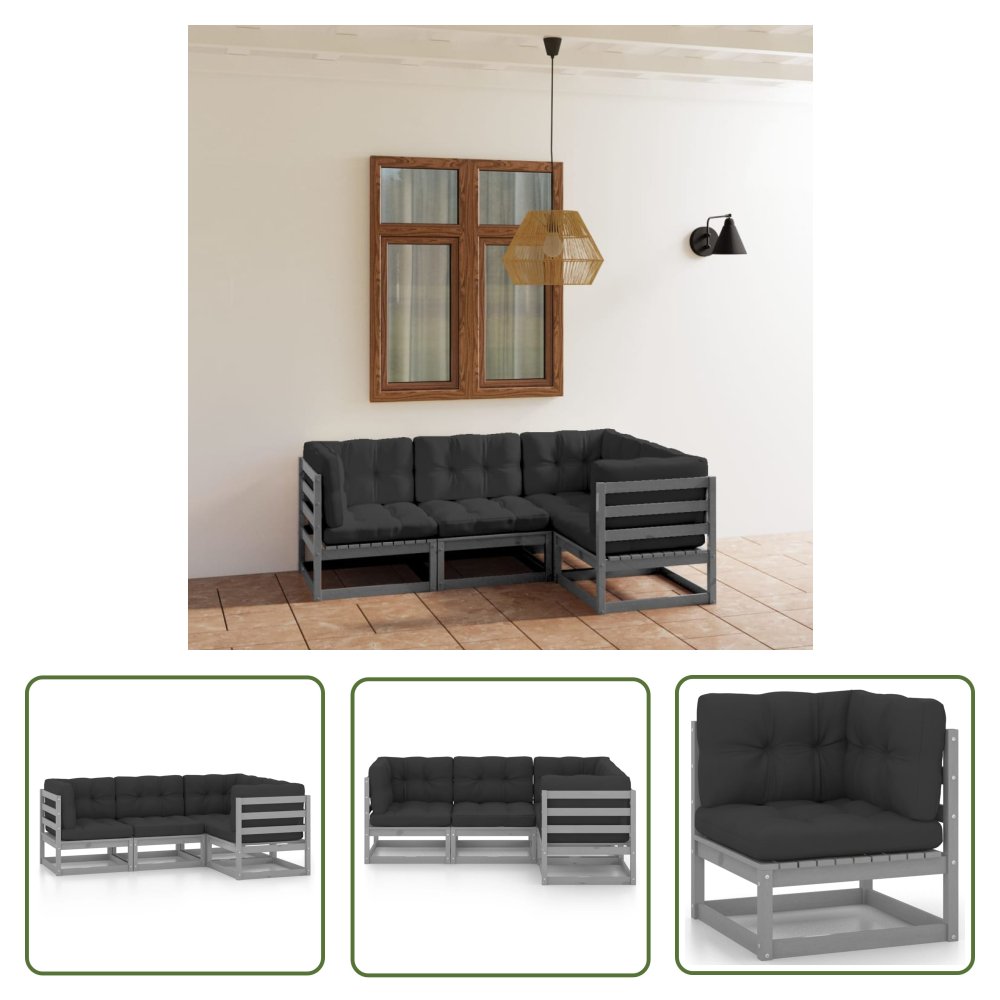 The Living Store 4-cz. zestaw wypoczynkowy do ogrodu - z poduszkami - lita sosna - Zestaw Wypoczynkowy Do Ogrodu