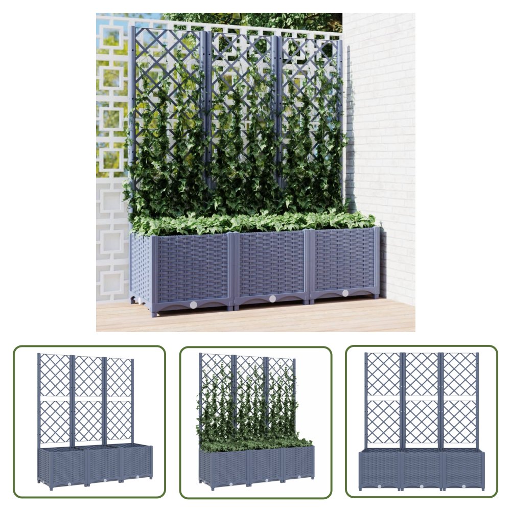 The Living Store Donica ogrodowa z kratką - niebieskoszara - 120x40x136 cm - PP - Donica Ogrodowa